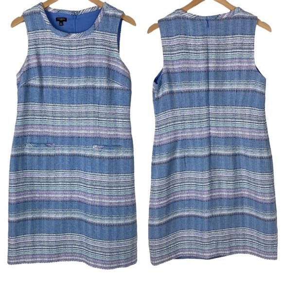 Talbots Dresses & Skirts - TALBOTS Blue Stripe Tweed Sleeveless Sheath Dress 10P Business Casual Spring